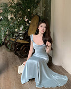 Dress satin 2025 ruffled holiday fishtail pure desire banquet sling long dress R1446