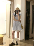 Sweet style blue plaid dress gentle temperament loose a-line short skirt 2025 new R0873