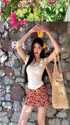 Vacation style outfit sexy hot girl beautiful knitted top floral skirt two-piece skirt R0893