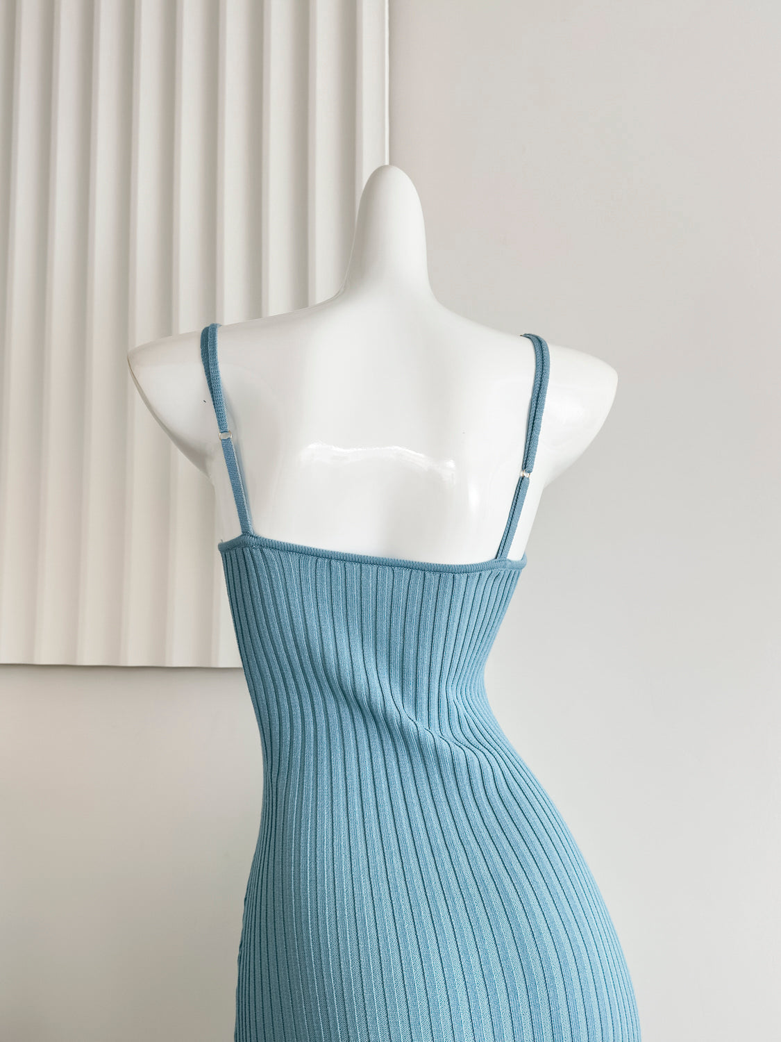Misty blue pure slim long skirt suspenders knitted dress R2087