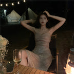 Beach vacation Sanya travel outfit sexy backless suspender beach dress R1455