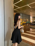 Vacation travel outfit sexy backless suspender dress ins super hot little black dress R1498