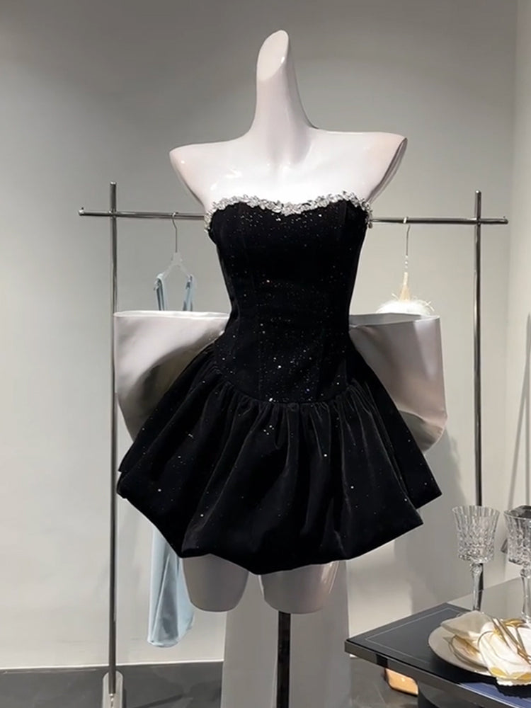 Birthday dress high-end party dress high-end niche tutu skirt bow tube top dress R1764