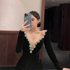 Birthday party dress high-end niche temperament sexy v-neck dress R1787