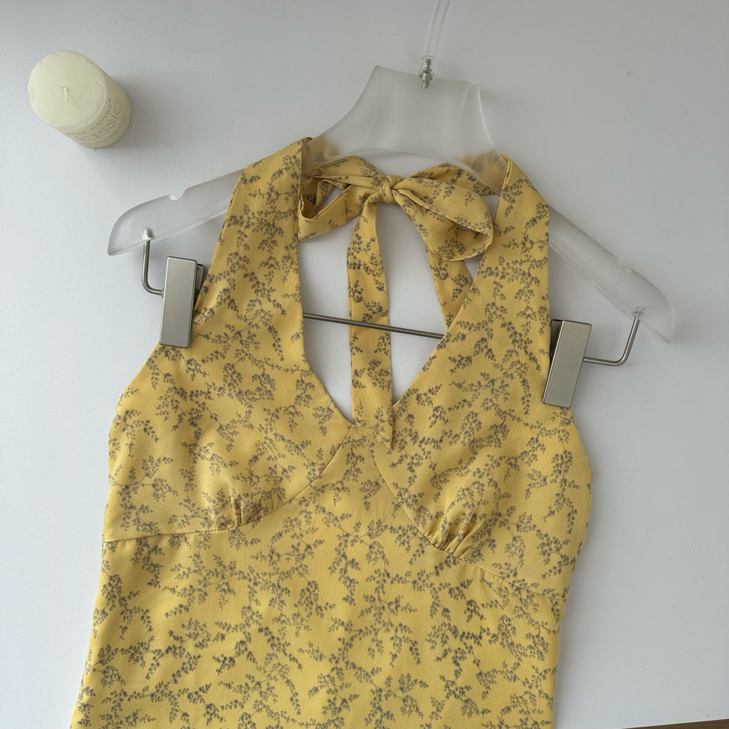 Halter neck dress summer floral slim long dress R2105