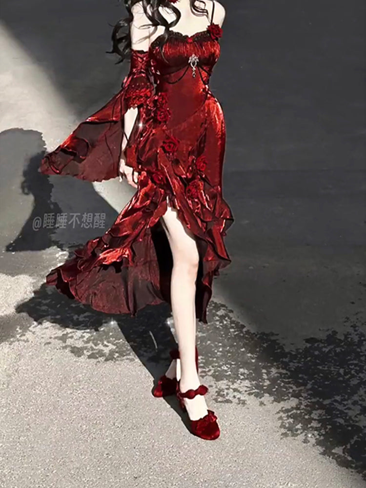 Red rose dress lolita fishtail skirt Lolita elegant goddess royal sister R1662