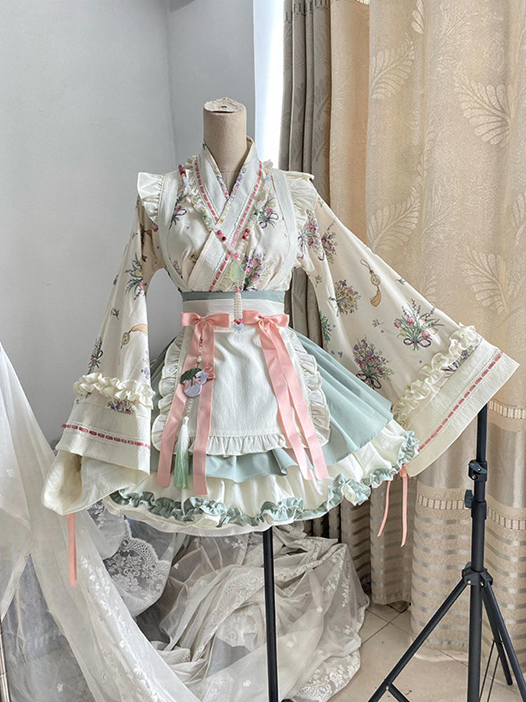 Date battle suit Chinese style lolita big sleeves cross collar big skirt suit R1663
