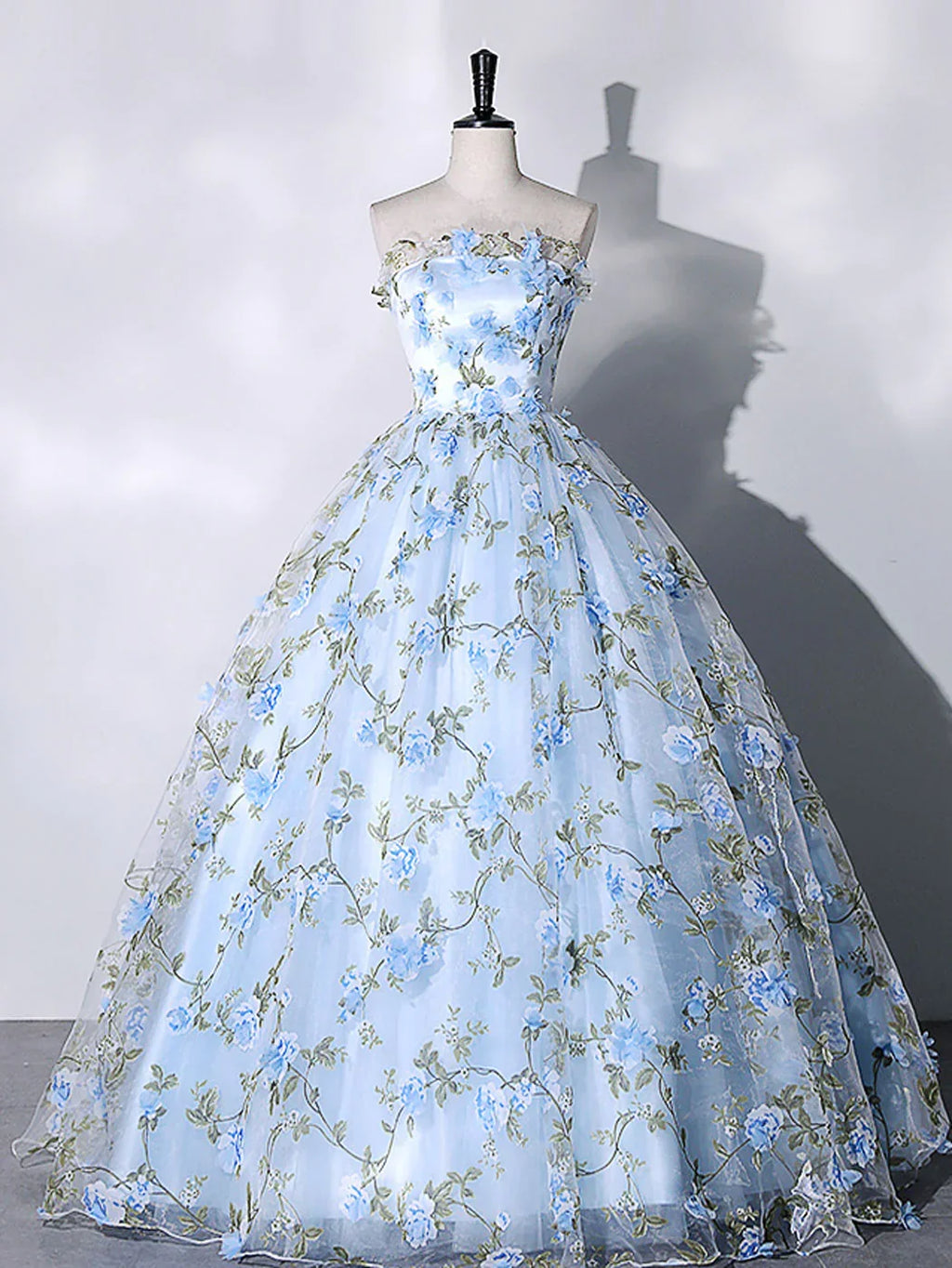 Blue Tulle Lace Long Prom Dresses Ball Gown Blue Sweet 16 Dresses