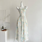 Monet Garden French suspenders floral summer new long skirt travel clothes R2117