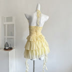 French temperament ruffled sling dress summer new irregular chiffon cake skirt R2115