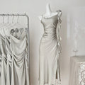 French atmosphere gentle and beautiful dress sexy acetate satin suspender dress R2184