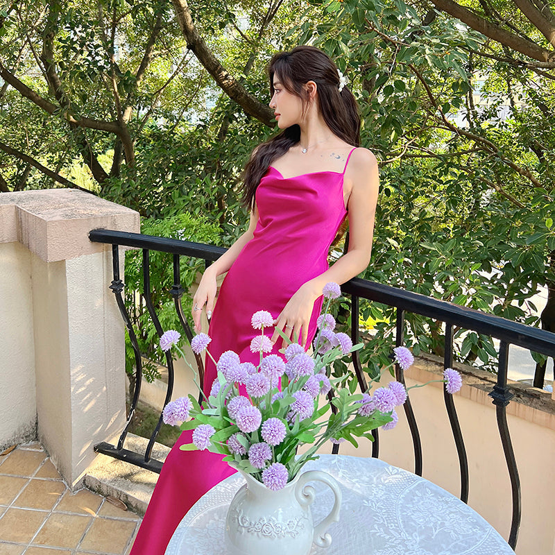 Swing collar suspender dress French silk satin dress sexy 2025 new high-end inner wear R0991