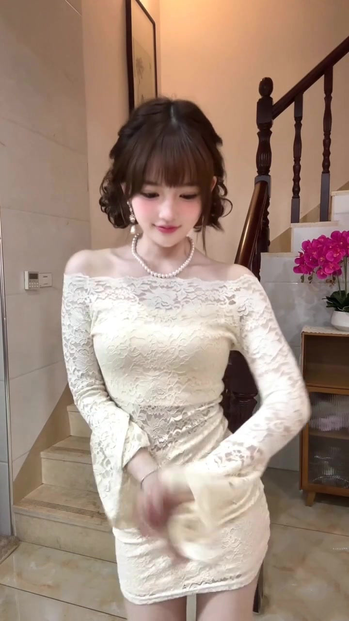 Gentle style lace one-shoulder dress beautiful waist slim hip skirt 2025 new R0855