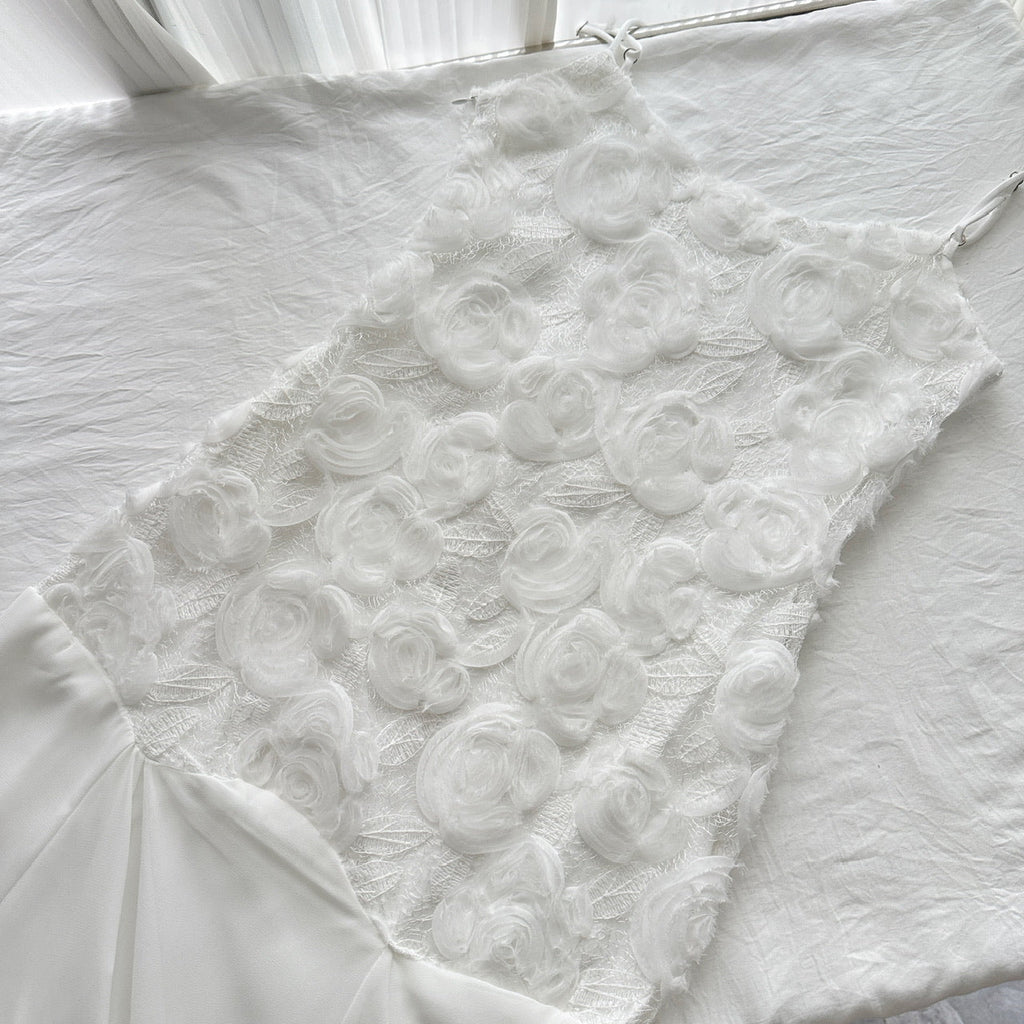 Pearl White 2025 New French Rose Suspender Skirt Waist Dress Fishtail Skirt R2067