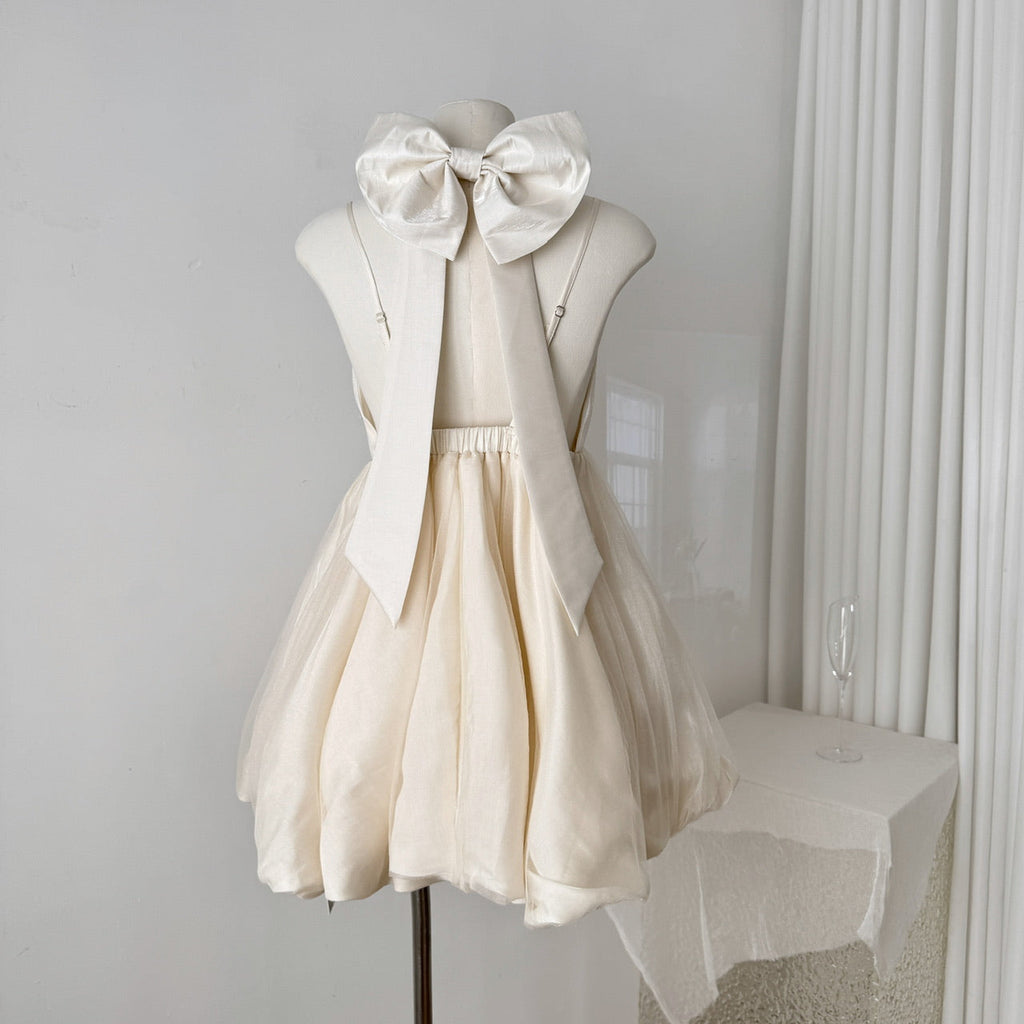 Halter neck dress 2025 summer backless bow princess dress pure desire flower bud dress R2179