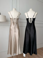 Acetate mermaid satin suspender dress slim fit high-end long dress R2186