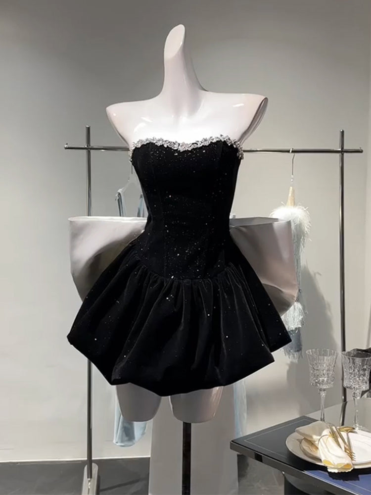 Birthday dress high-end party dress high-end niche tutu skirt bow tube top dress R1764