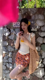 Vacation style outfit sexy hot girl beautiful knitted top floral skirt two-piece skirt R0893