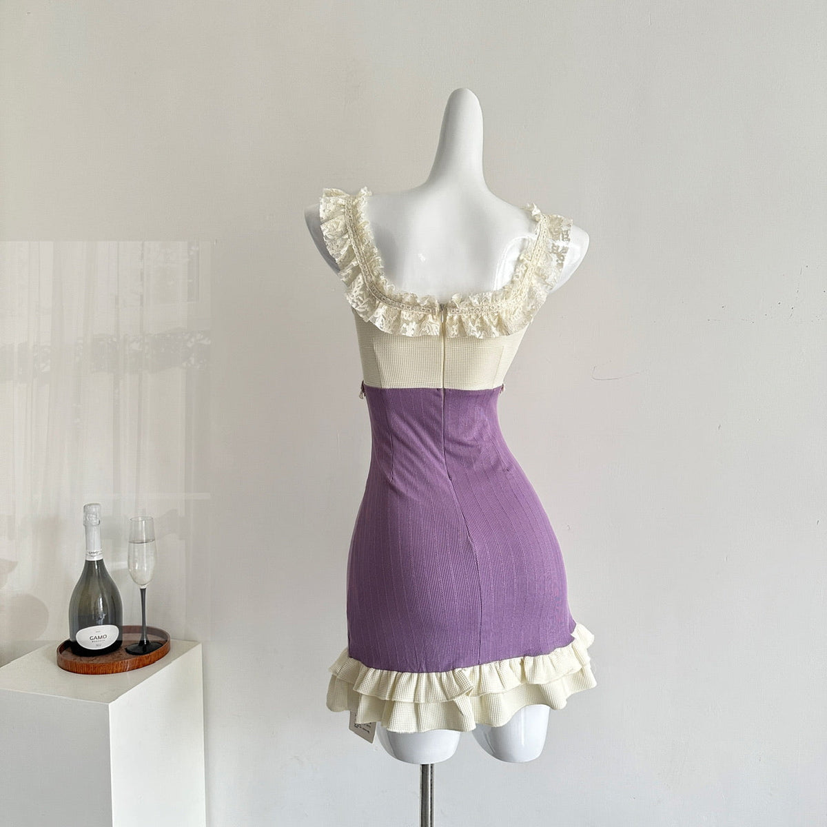 Purple summer sweet slim knitted short patchwork dress R2121