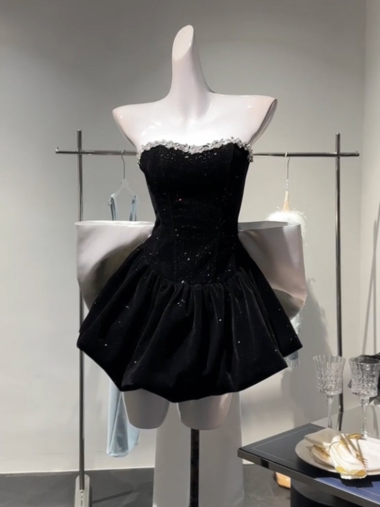 Birthday dress high-end party dress high-end niche tutu skirt bow tube top dress R1764