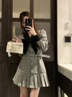 French high-end waist dress new large size waist slimming A-line pleated skirt R1883