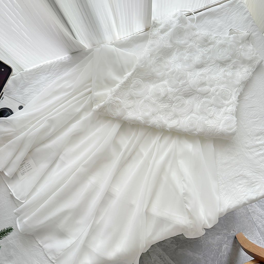 Pearl White 2025 New French Rose Suspender Skirt Waist Dress Fishtail Skirt R2067