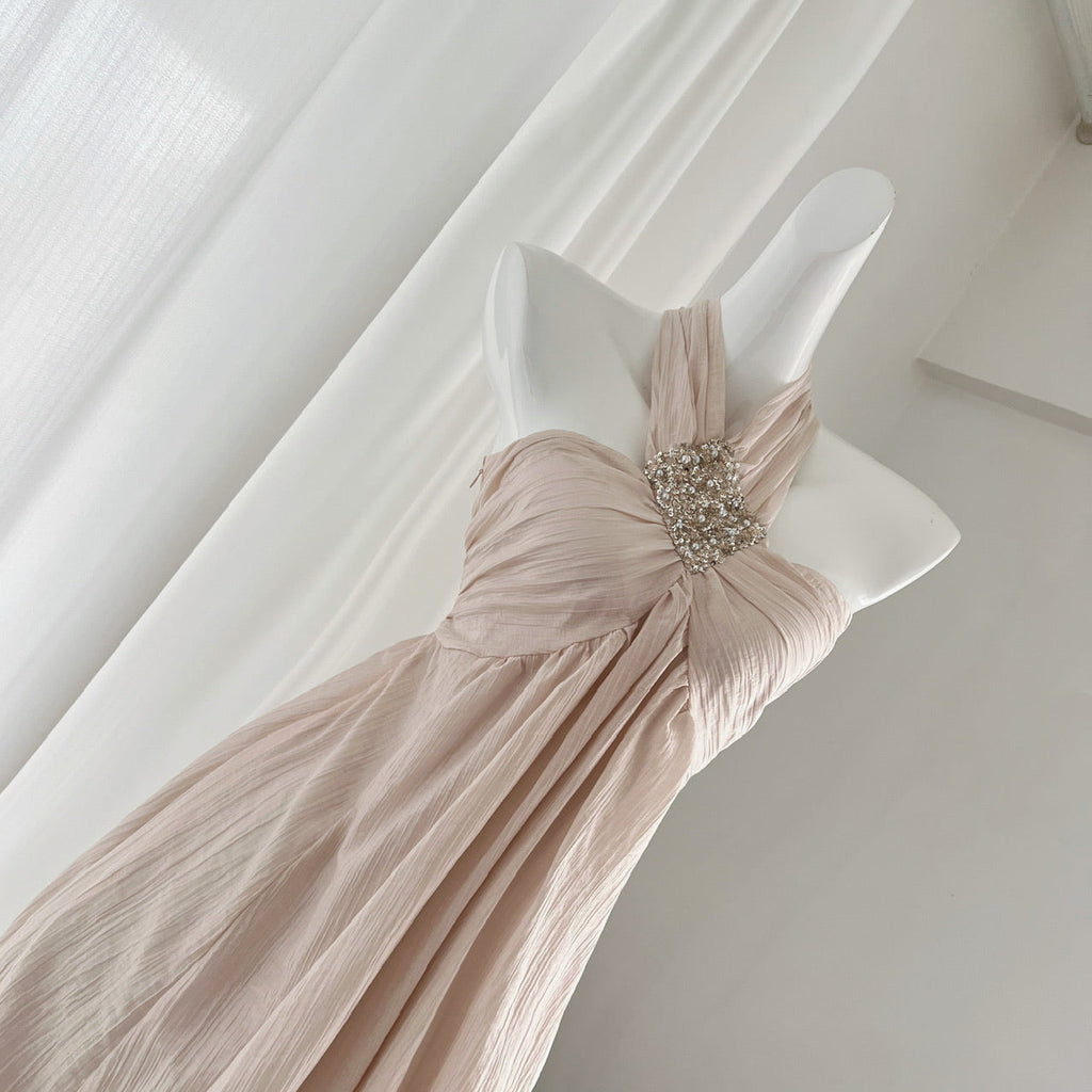 Holiday dress 2025 new style pink halter neck long dress R2071