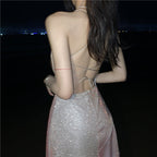 Beach vacation Sanya travel outfit sexy backless suspender beach dress R1455