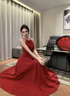 Burgundy halter neck dress French style suspender dress high-end dress R1454