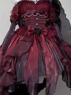 Black and red gradient short front and long back wedding dress lolita dress trailing princess dress R1674
