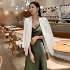Green acetate satin silk suspender dress women's medium length 2025 new long skirt R1006