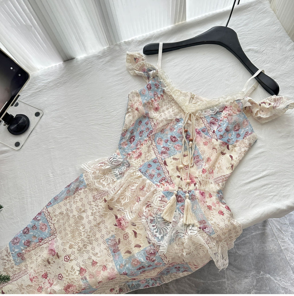 Summer gentle slim fit floral irregular long skirt R2122