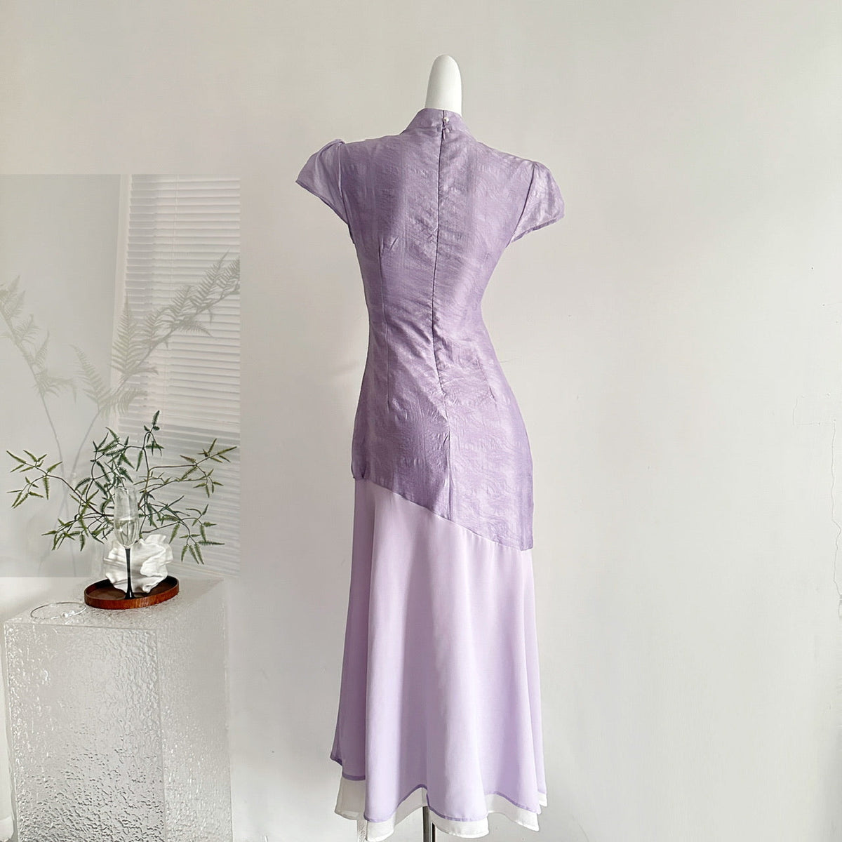 Zhiju's new Chinese style retro stand-up collar cheongsam beautiful patchwork dress R2183
