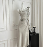 French atmosphere gentle and beautiful dress sexy acetate satin suspender dress R2184