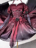Black and red gradient short front and long back wedding dress lolita dress trailing princess dress R1674