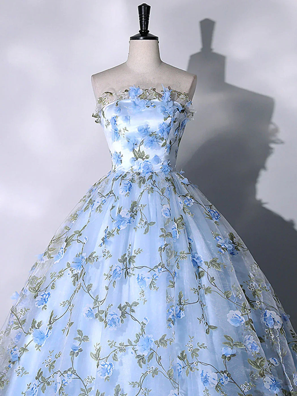 Blue Tulle Lace Long Prom Dresses Ball Gown Blue Sweet 16 Dresses