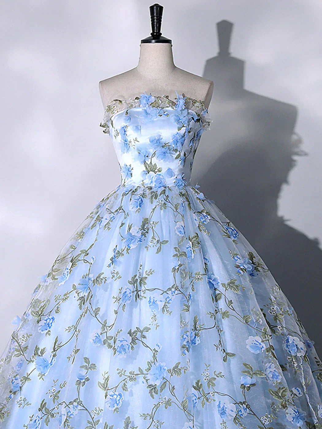 Blue Tulle Lace Long Prom Dresses Ball Gown Blue Sweet 16 Dresses