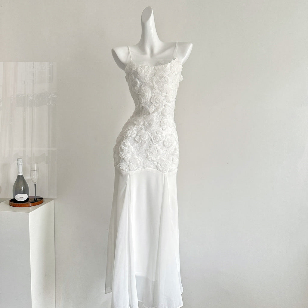 Pearl White 2025 New French Rose Suspender Skirt Waist Dress Fishtail Skirt R2067