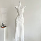 Pearl White 2025 New French Rose Suspender Skirt Waist Dress Fishtail Skirt R2067