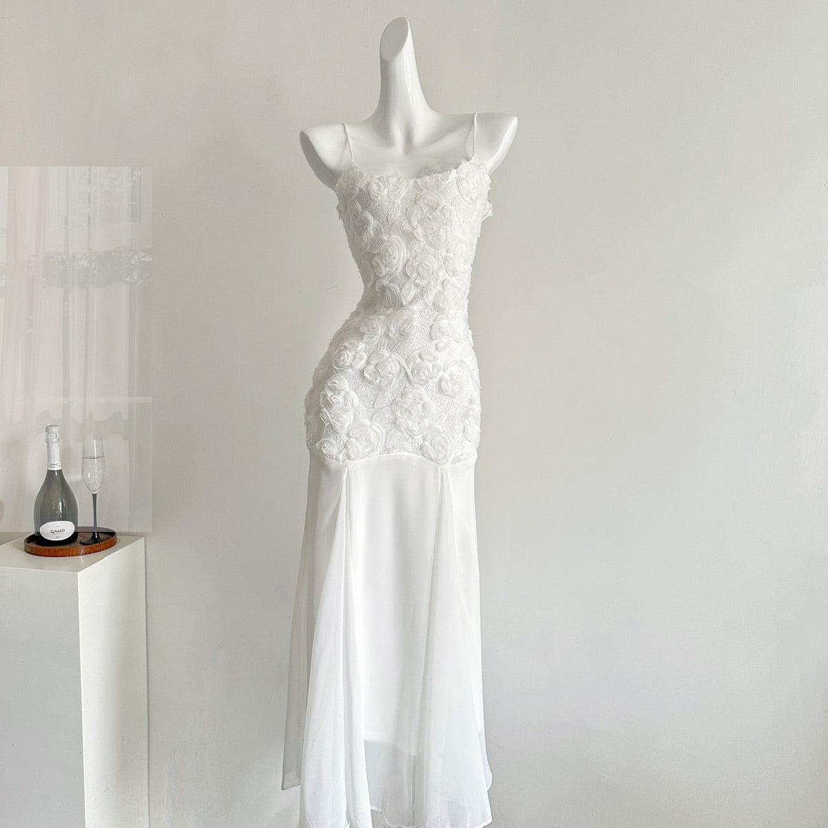 Pearl White 2025 New French Rose Suspender Skirt Waist Dress Fishtail Skirt R2067