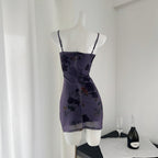 French style slim waist slim long purple dress R2075