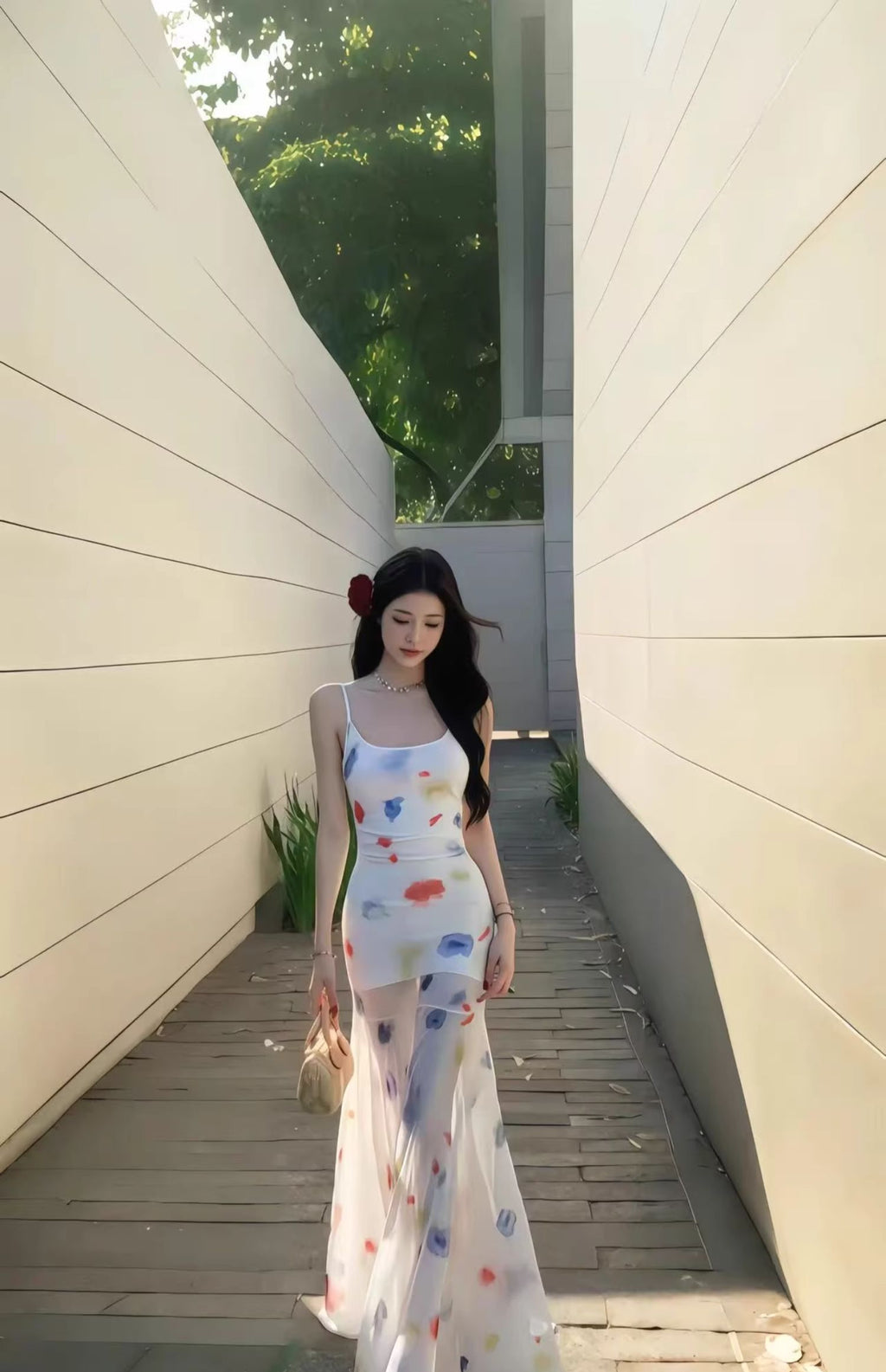 Dopamine waist skirt outfit waist long skirt fishtail skirt beautiful color suspender dress R1616