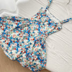 Rose print suspender dress 2025 summer new slim short skirt R2176