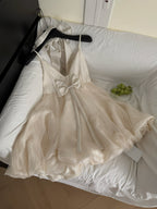 Halter neck dress 2025 summer backless bow princess dress pure desire flower bud dress R2179