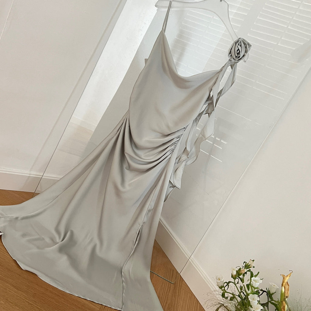 French atmosphere gentle and beautiful dress sexy acetate satin suspender dress R2184