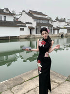 New Chinese retro stand collar dress with beautiful temperament and floral slim long skirt R0877