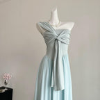 Slimming waist sleeveless hollow pure off-shoulder casual long knitted dress R2039