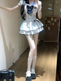 Lolita girl college style pure desire hot girl suit navy collar top skirt bow short two-piece suit R1679