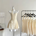 White flower figure-hugging suspender dress R2129