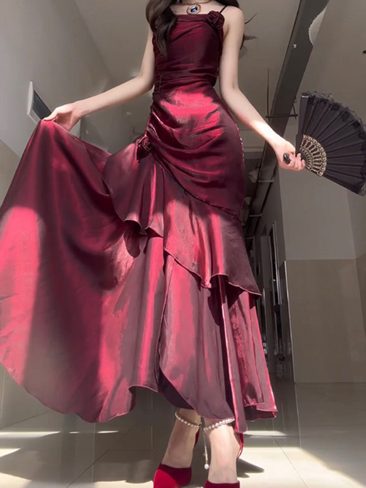 French fishtail evening dress lolita adult ceremony high-end dinner suspender skirt R1671